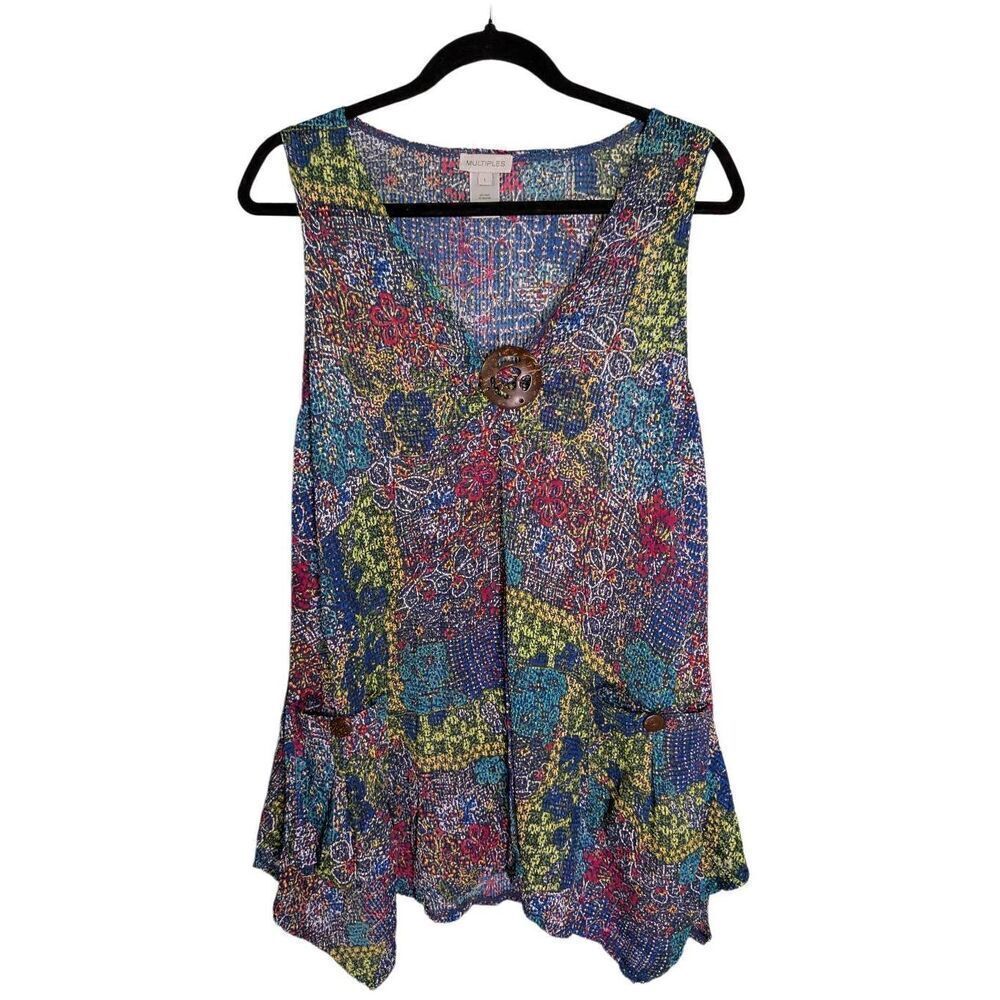 MULTIPLES V-Neck Faux Button Multicolor Tank Women's Large